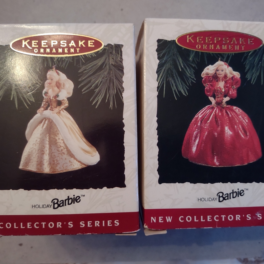 Pair of Hallmark Mattel 1993 and 1994 Barbie Christmas Ornaments